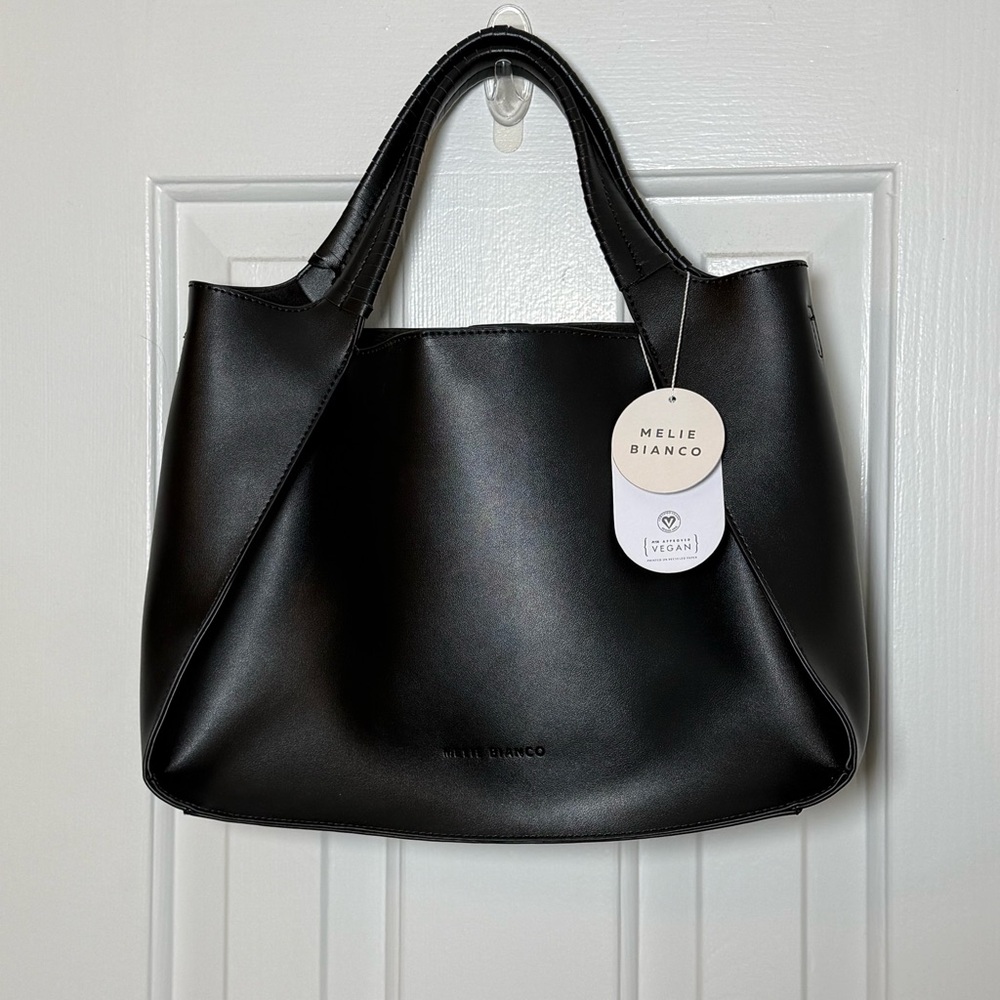 Melie Bianco Megan Minimalist Vegan Leather Tote Set NWT Black - Picture 2 of 16